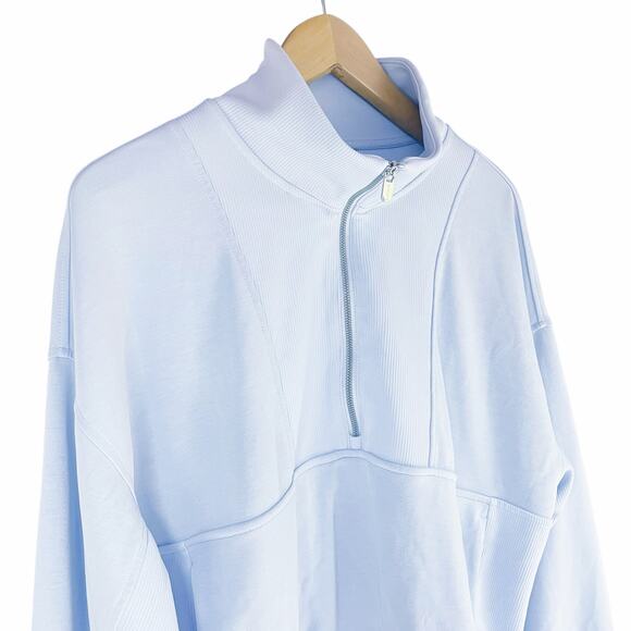 ATHLETA Seasoft Rib 1/4-Zip Modal-Blend Sweatshirt in Gossamer Blue Size XL - Picture 3 of 9